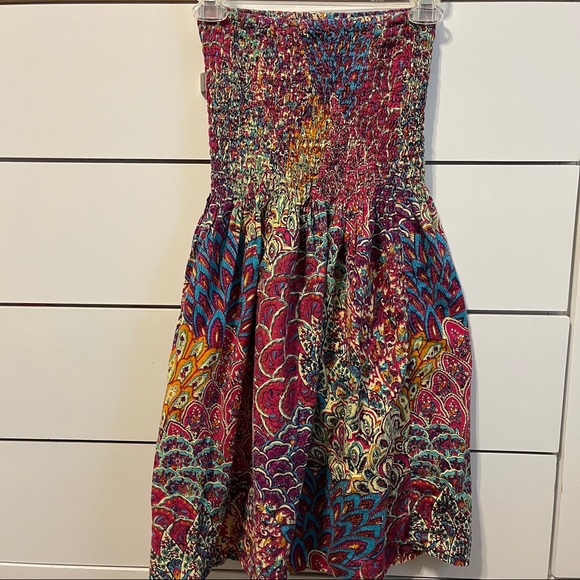 Cynthia Mehra Y2K Aztec Colorful Summer Strapless Dress - Picture 5 of 5